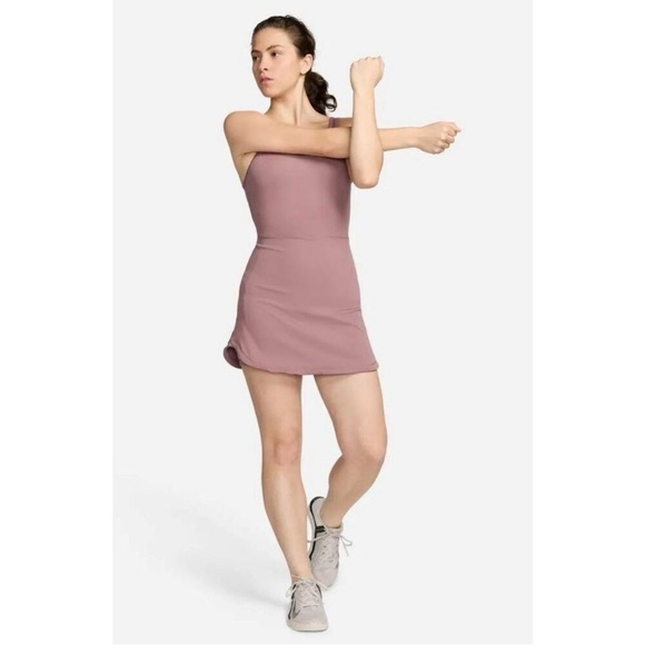 NWT Nike MAUVE Dri-FIT One Scoop Neck Ribbed Dress Romper - Picture 3 of 8